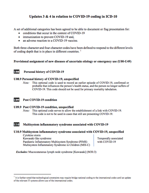 Updates 3 & 4 in relation to COVID-19 coding in ICD-10